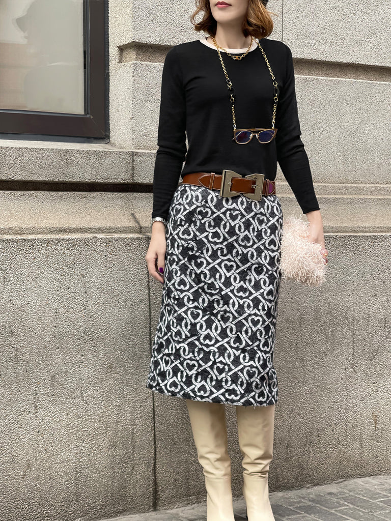 SPECIAL! Black/ Cream Contrast Trim Merino Wool Jumper