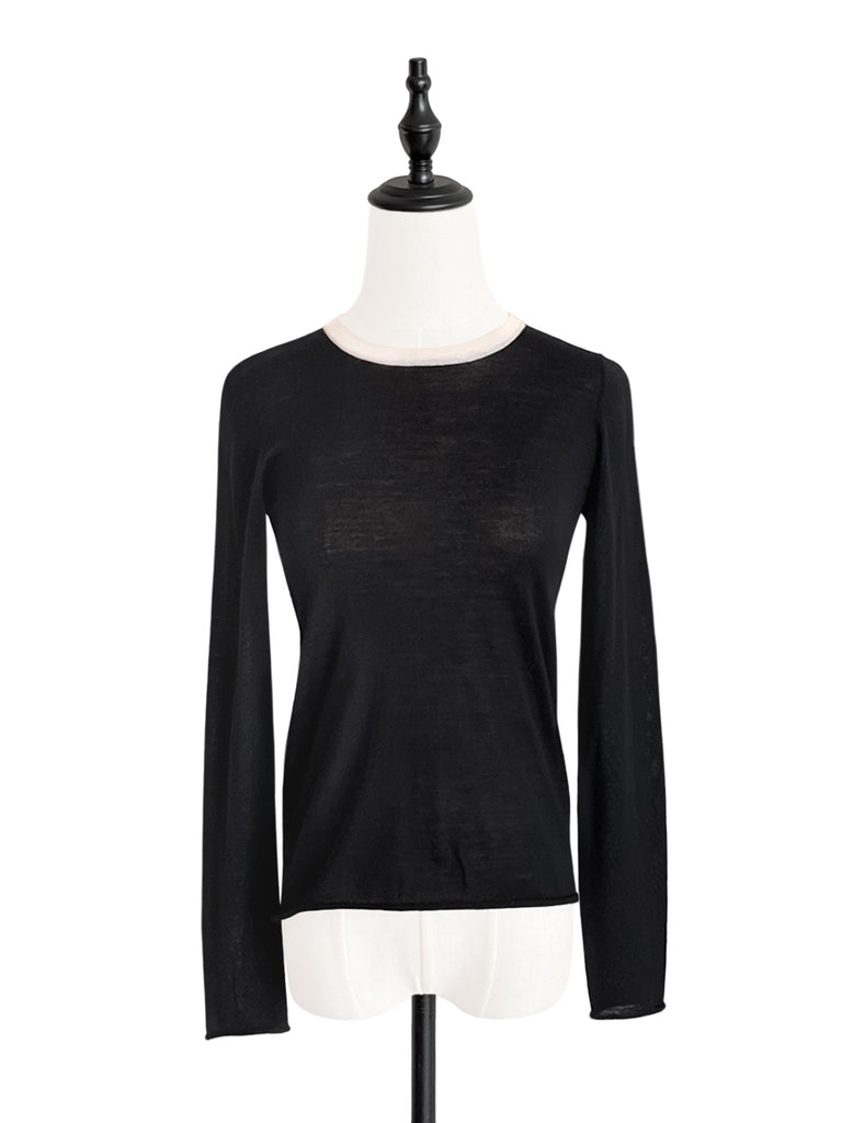 SPECIAL! Black/ Cream Contrast Trim Merino Wool Jumper