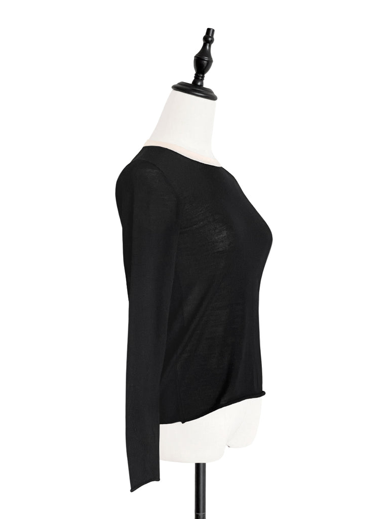SPECIAL! Black/ Cream Contrast Trim Merino Wool Jumper
