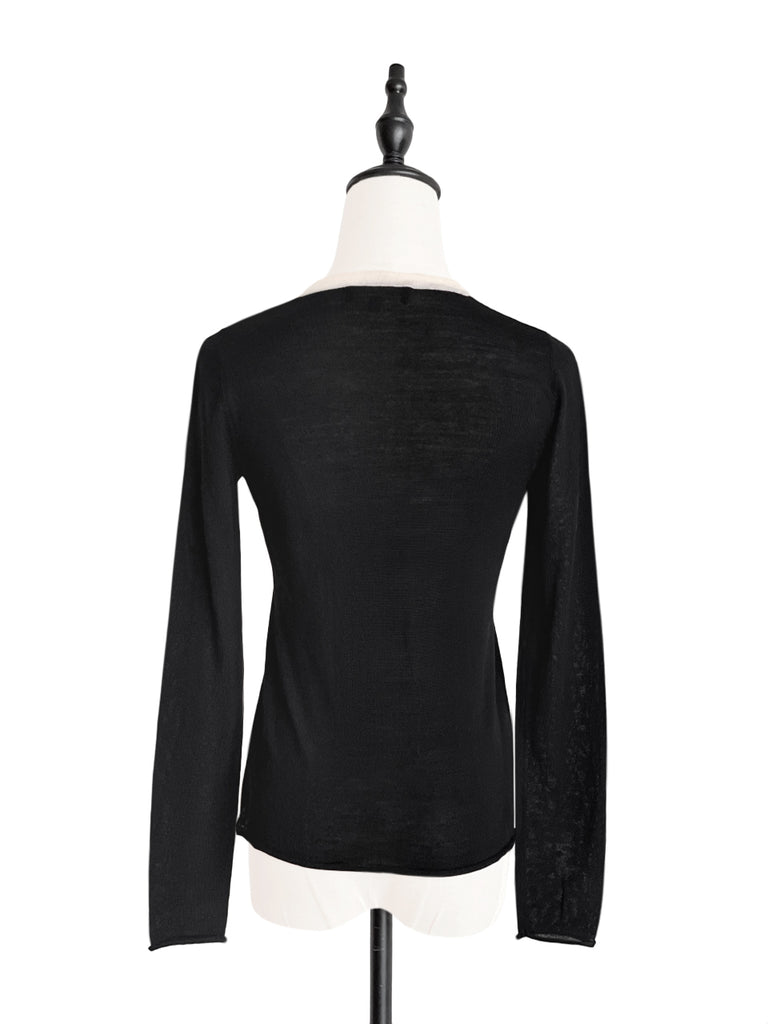 SPECIAL! Black/ Cream Contrast Trim Merino Wool Jumper