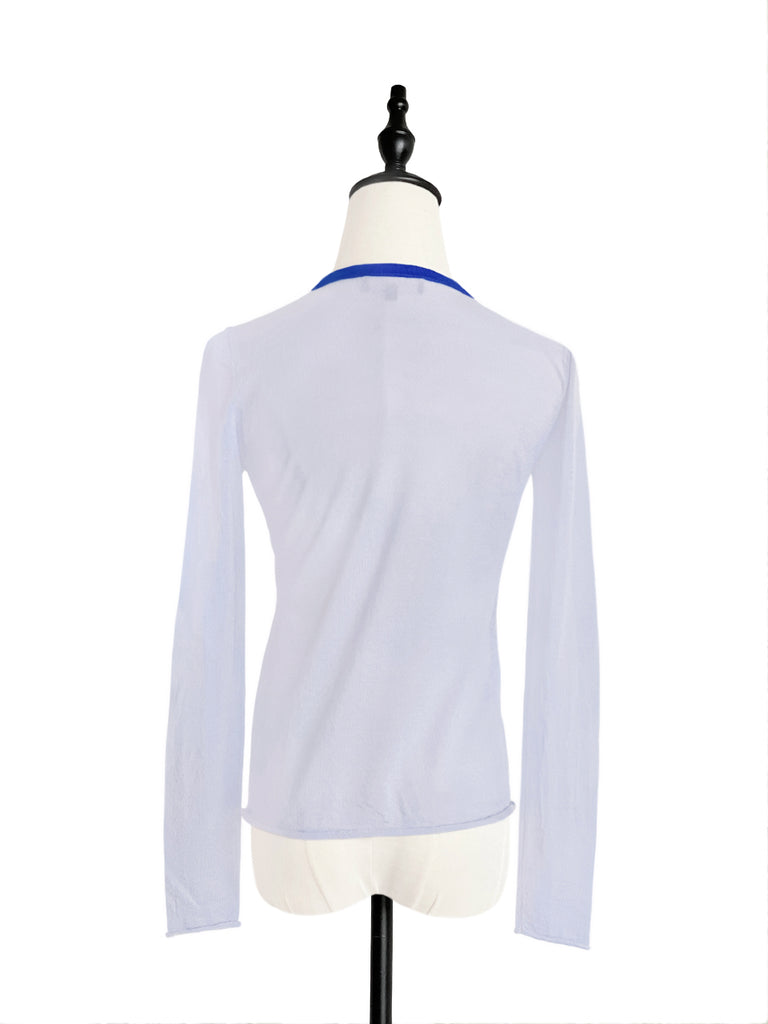 最後的機會!柔和藍色撞色邊美利奴羊毛毛衣