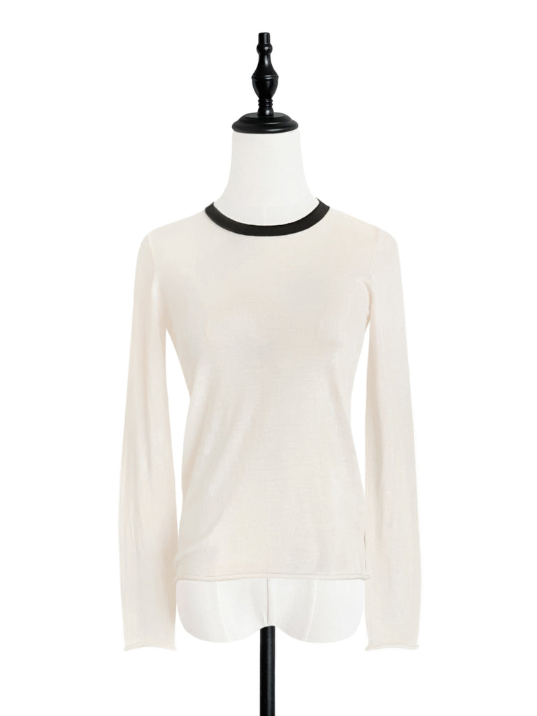 SPECIAL! Cream/ Black Contrast Trim Merino Wool Jumper