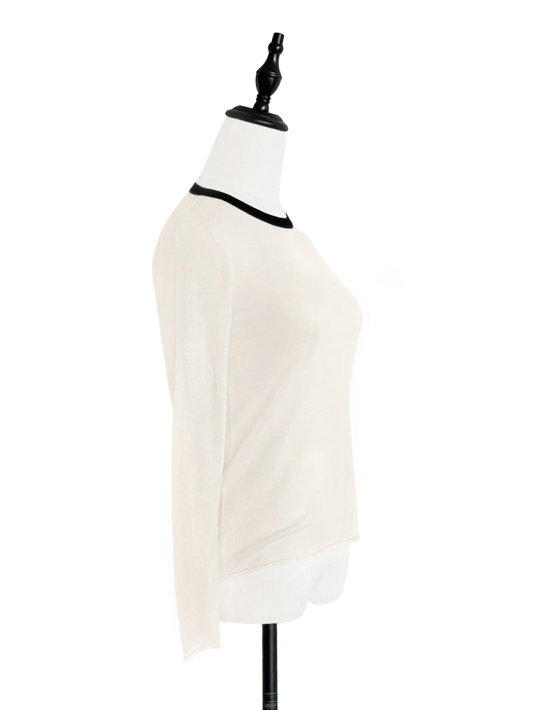 SPECIAL! Cream/ Black Contrast Trim Merino Wool Jumper