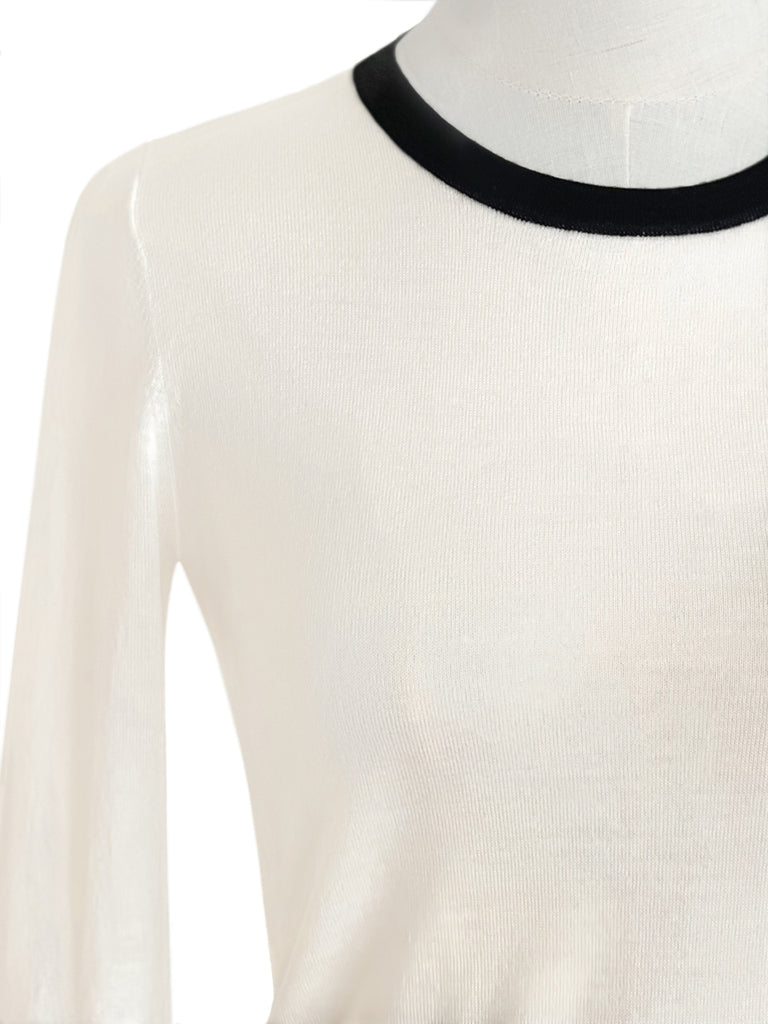 SPECIAL! Cream/ Black Contrast Trim Merino Wool Jumper