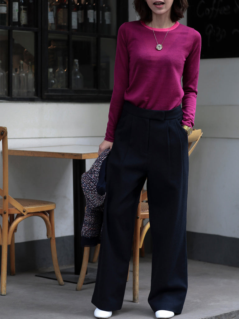 SPECIAL! Mulberry Contrast Trim Merino Wool Jumper