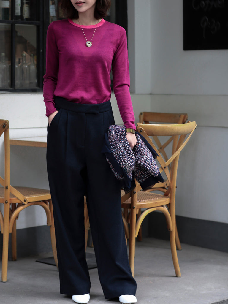 SPECIAL! Mulberry Contrast Trim Merino Wool Jumper