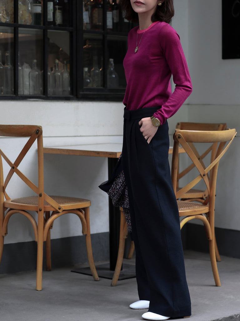 SPECIAL! Mulberry Contrast Trim Merino Wool Jumper