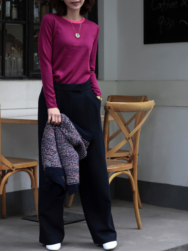 SPECIAL! Mulberry Contrast Trim Merino Wool Jumper