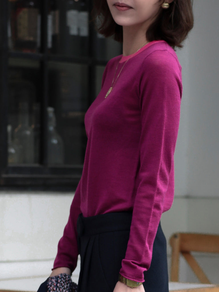 SPECIAL! Mulberry Contrast Trim Merino Wool Jumper