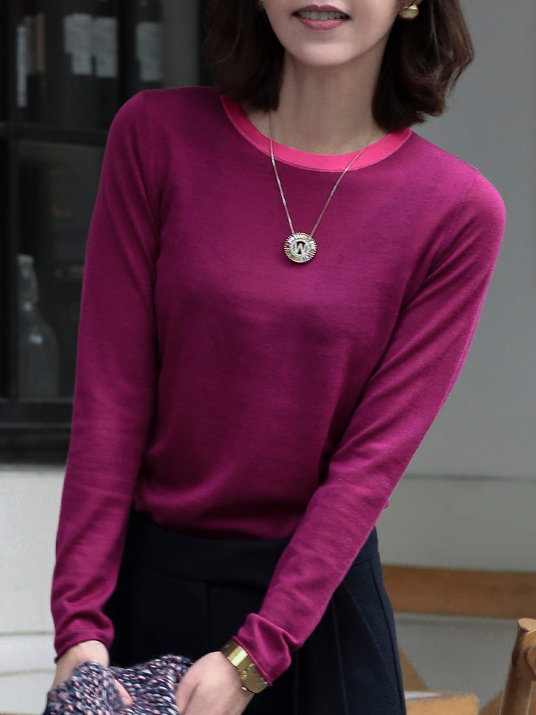 SPECIAL! Mulberry Contrast Trim Merino Wool Jumper