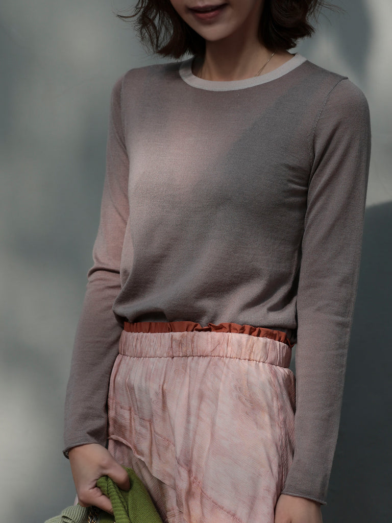 卵石灰褐色對比邊美利奴羊毛毛衣