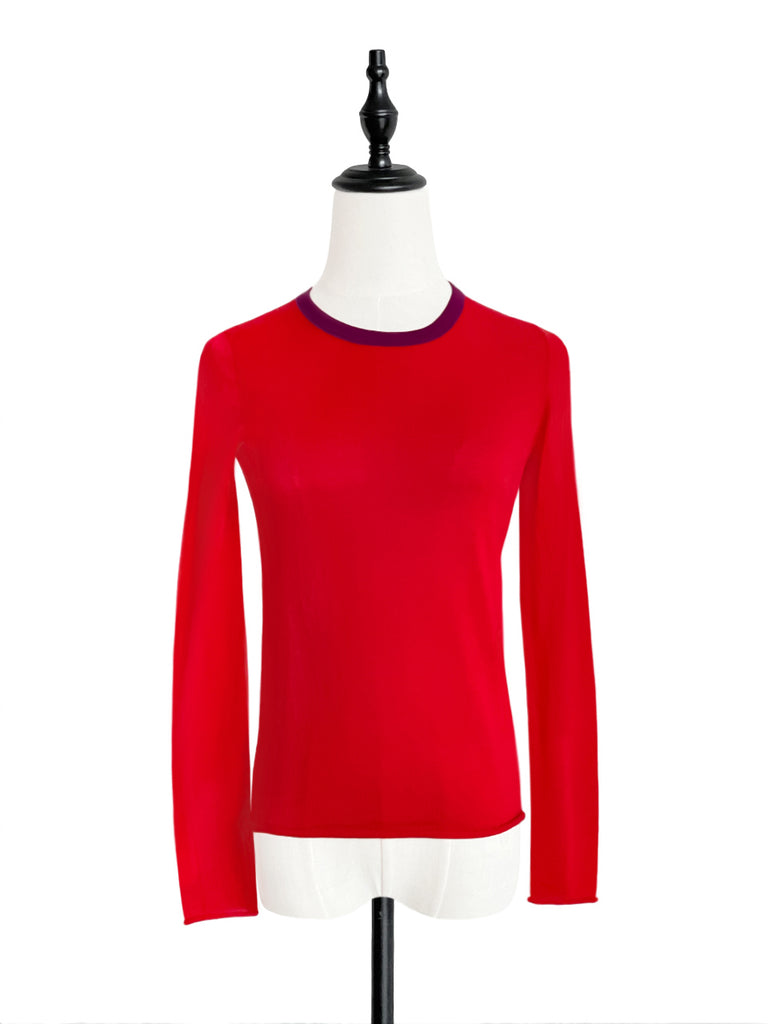 SPECIAL! Poppy Red Contrast Trim Merino Wool Jumper
