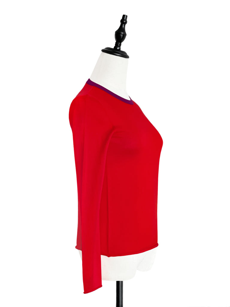 SPECIAL! Poppy Red Contrast Trim Merino Wool Jumper