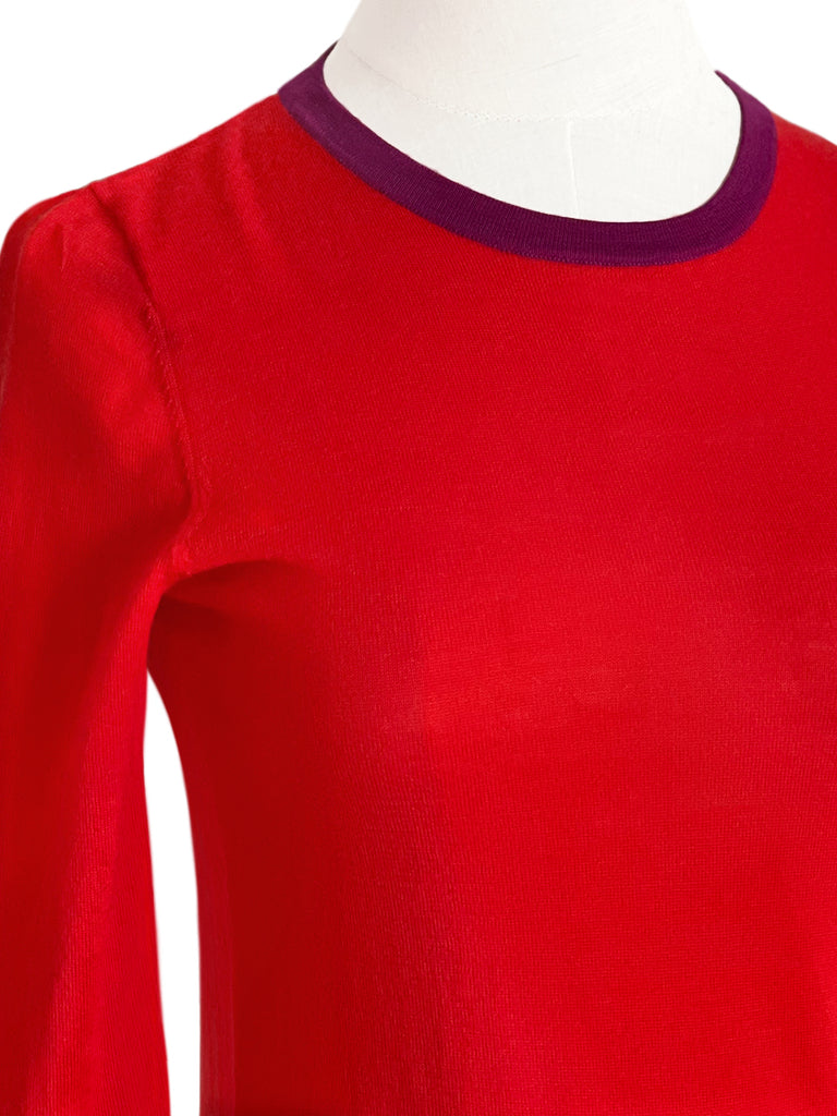 SPECIAL! Poppy Red Contrast Trim Merino Wool Jumper