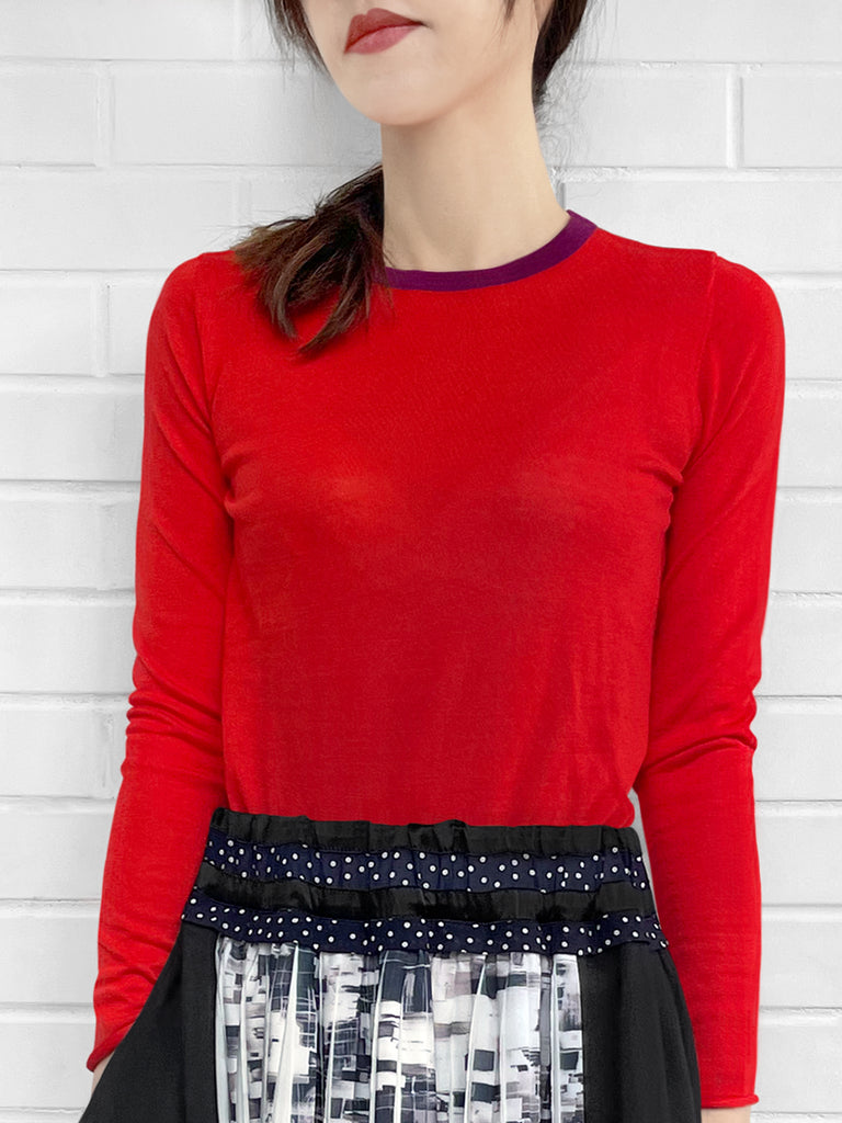 SPECIAL! Poppy Red Contrast Trim Merino Wool Jumper