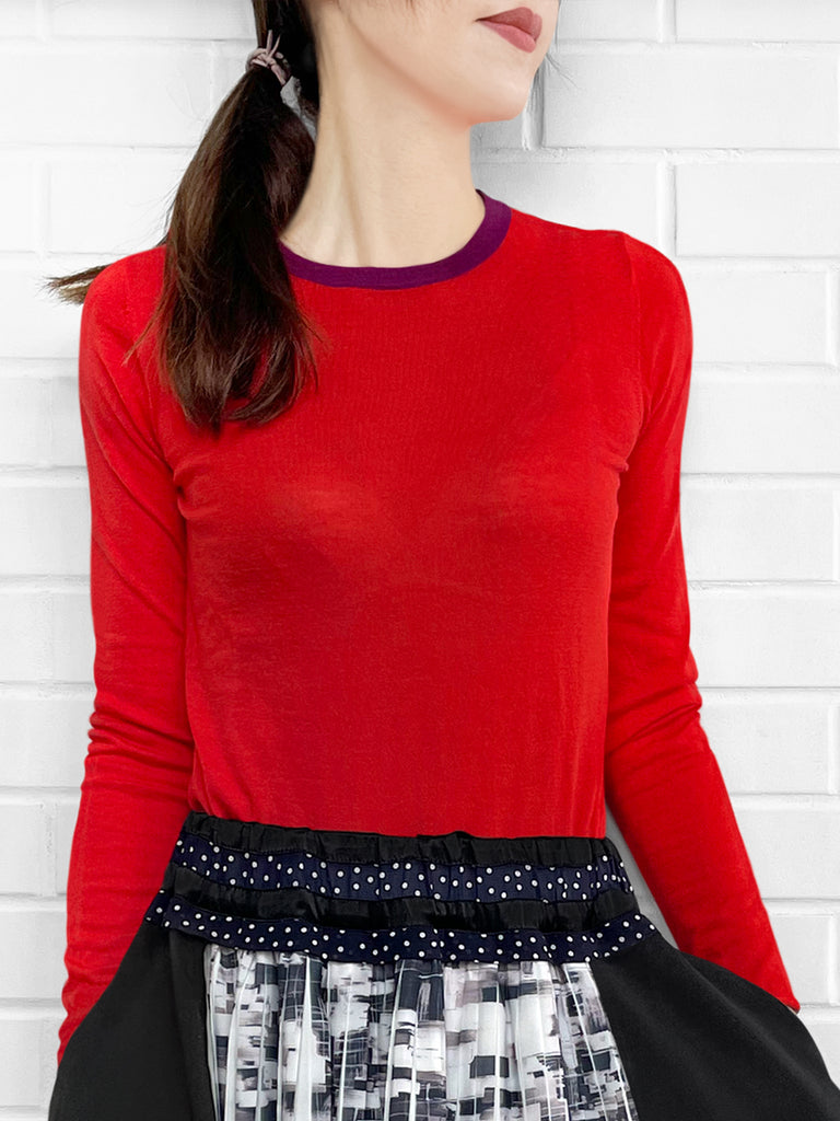 SPECIAL! Poppy Red Contrast Trim Merino Wool Jumper