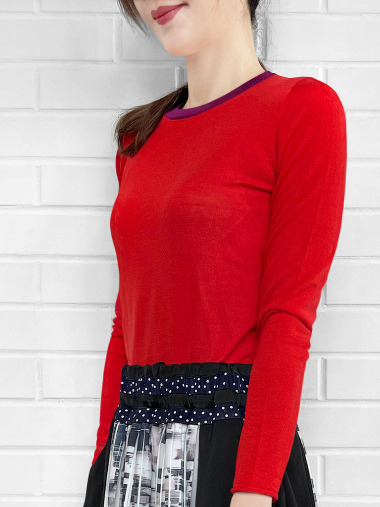 SPECIAL! Poppy Red Contrast Trim Merino Wool Jumper