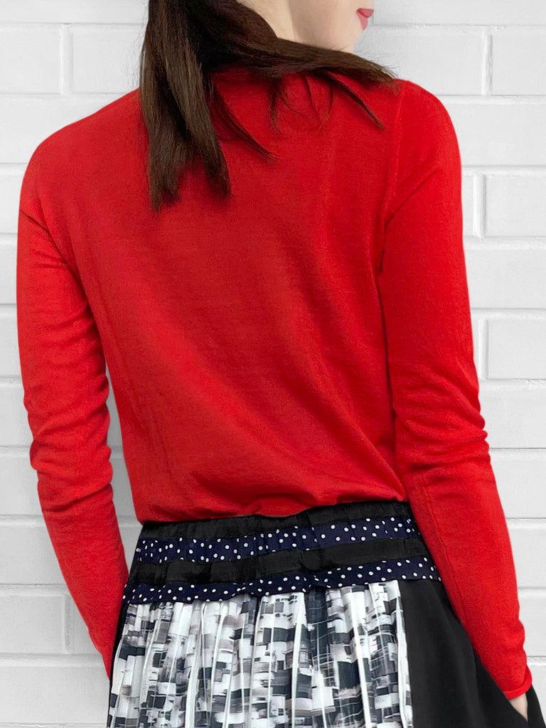 SPECIAL! Poppy Red Contrast Trim Merino Wool Jumper