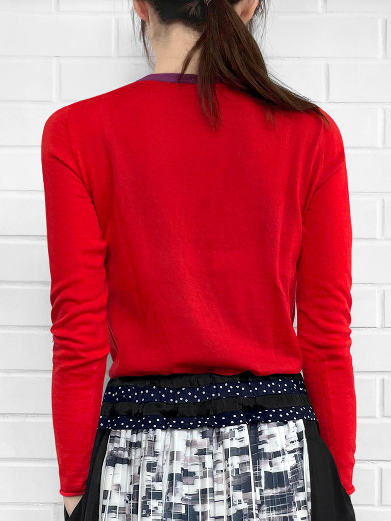 SPECIAL! Poppy Red Contrast Trim Merino Wool Jumper