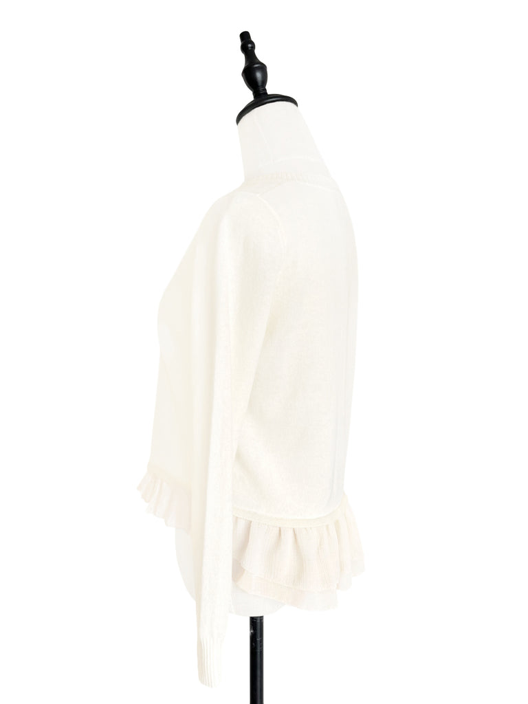 最後的機會!象牙羊絨羊毛混紡雪紡荷葉邊下擺開襟衫