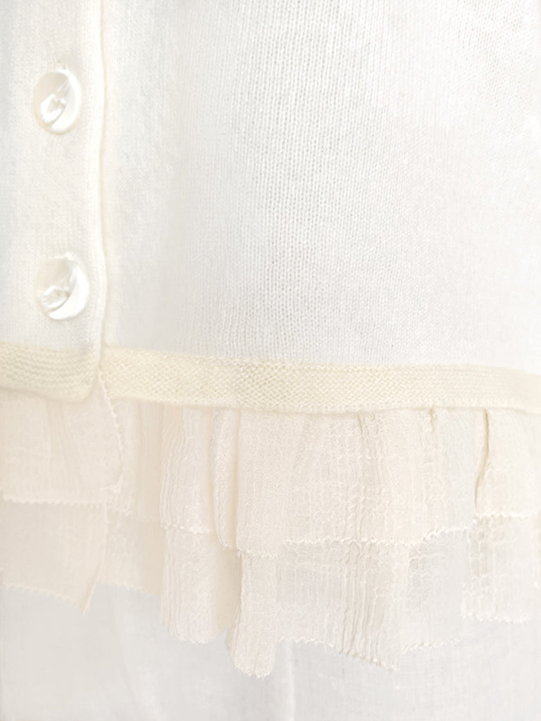 最後的機會!象牙羊絨羊毛混紡雪紡荷葉邊下擺開襟衫