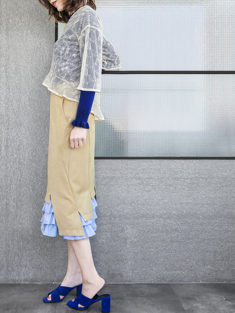 Last Chance! Ivory-White Floral Lace Cropped Peplum Blouse