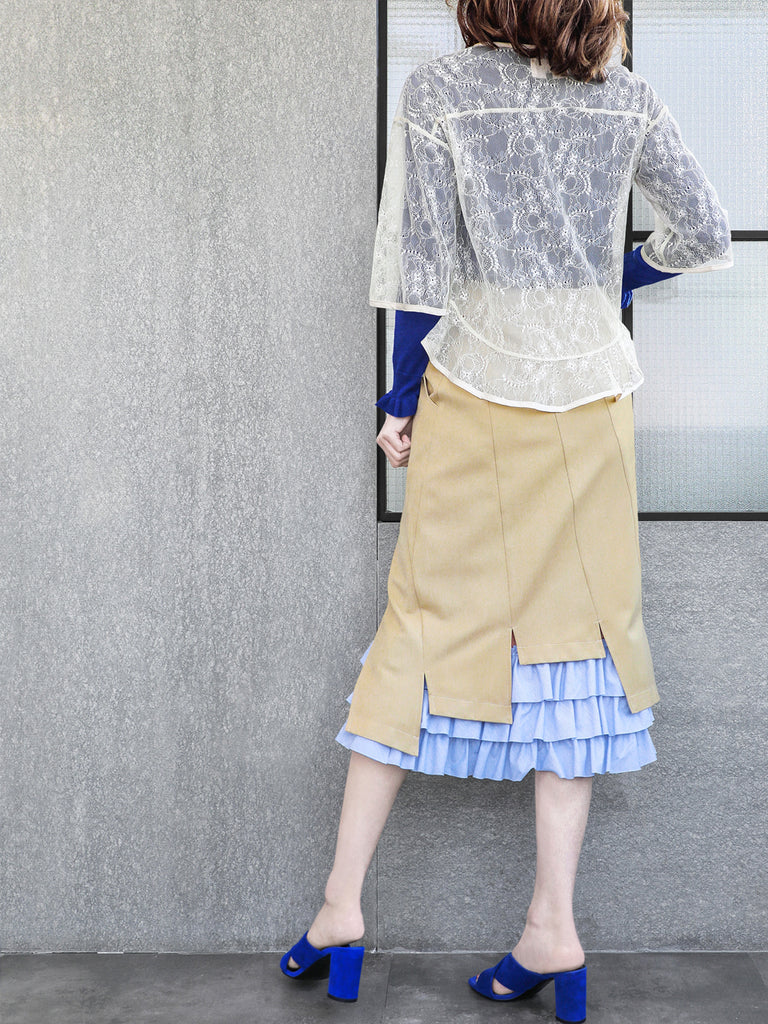 Last Chance! Ivory-White Floral Lace Cropped Peplum Blouse