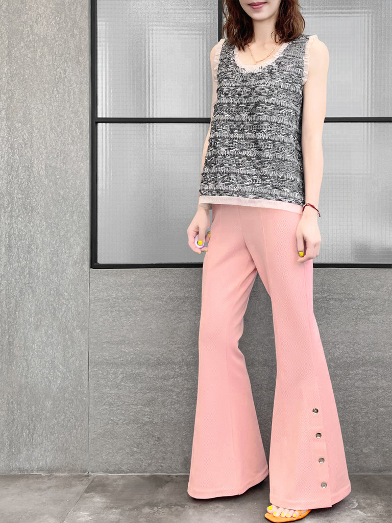 驚喜促銷!淡粉紅色喇叭褲套穿連結褲