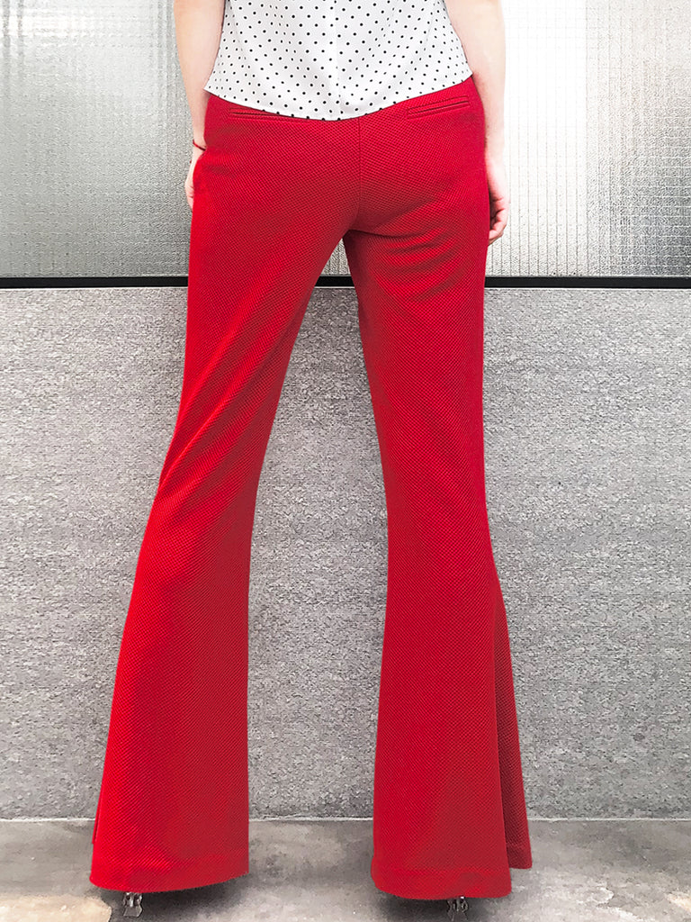 Rose Red Flare Leg Pull On Button Pants