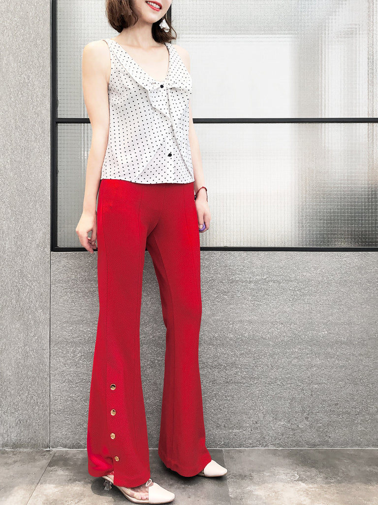 Rose Red Flare Leg Pull On Button Pants