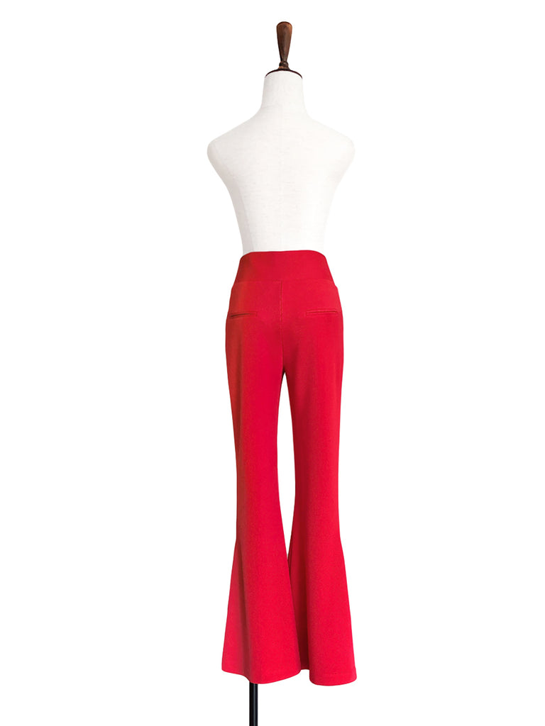 Rose Red Flare Leg Pull On Button Pants