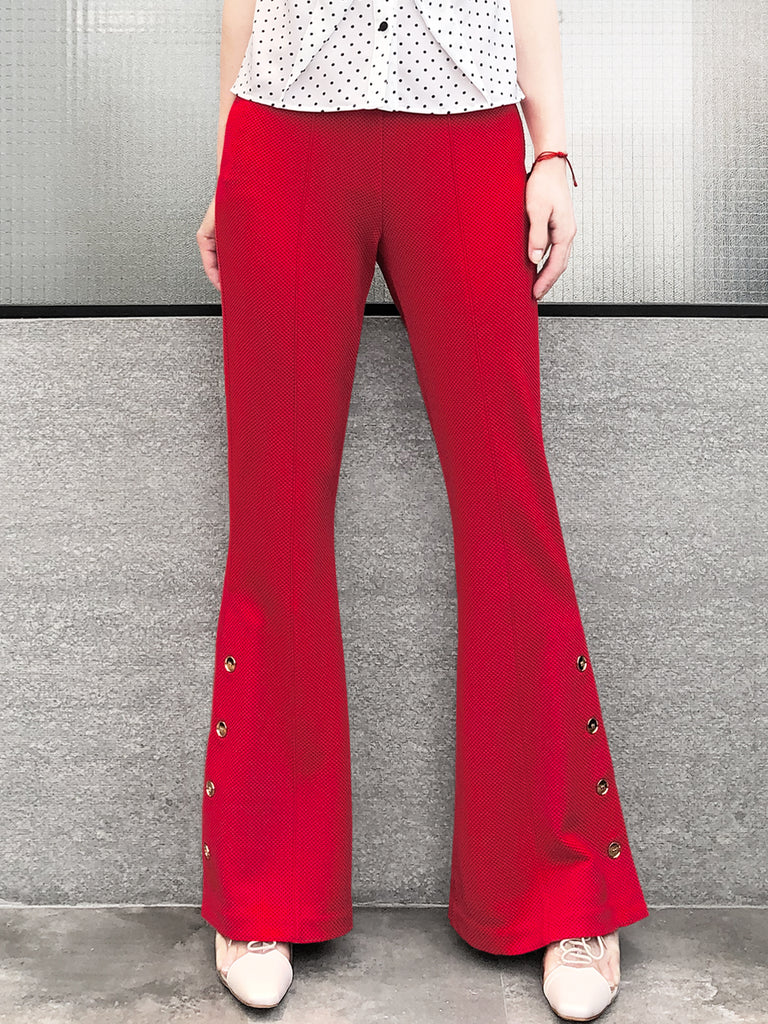 Rose Red Flare Leg Pull On Button Pants