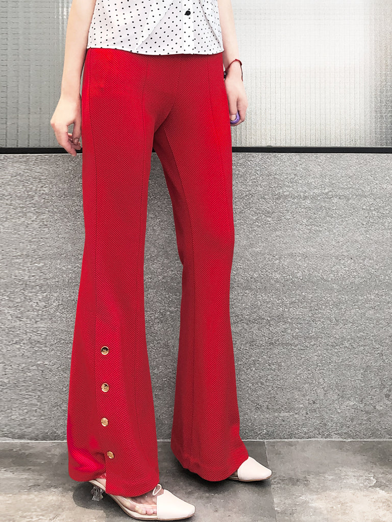 Rose Red Flare Leg Pull On Button Pants