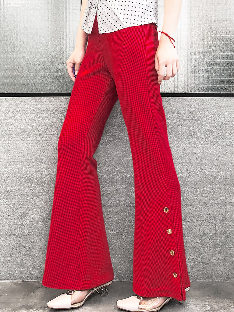 Rose Red Flare Leg Pull On Button Pants