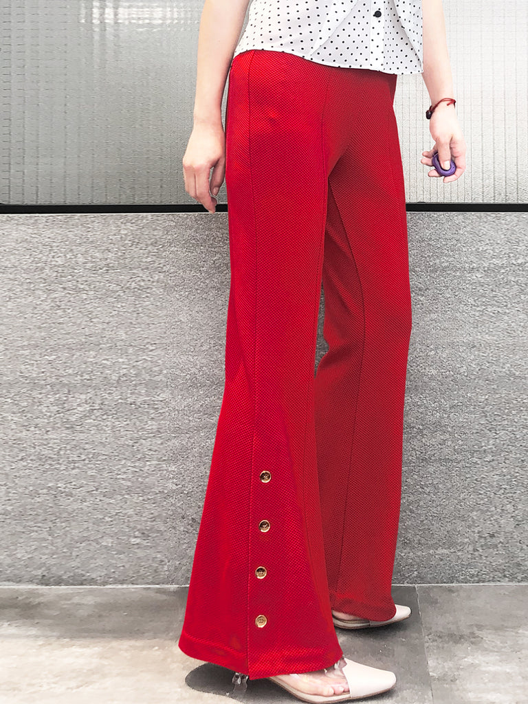 Rose Red Flare Leg Pull On Button Pants