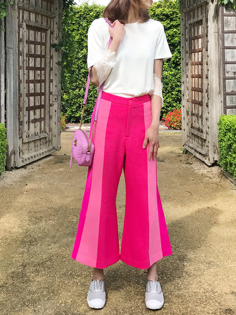 Further Sale! Fuchsia Colour Blocking Flared Culottes