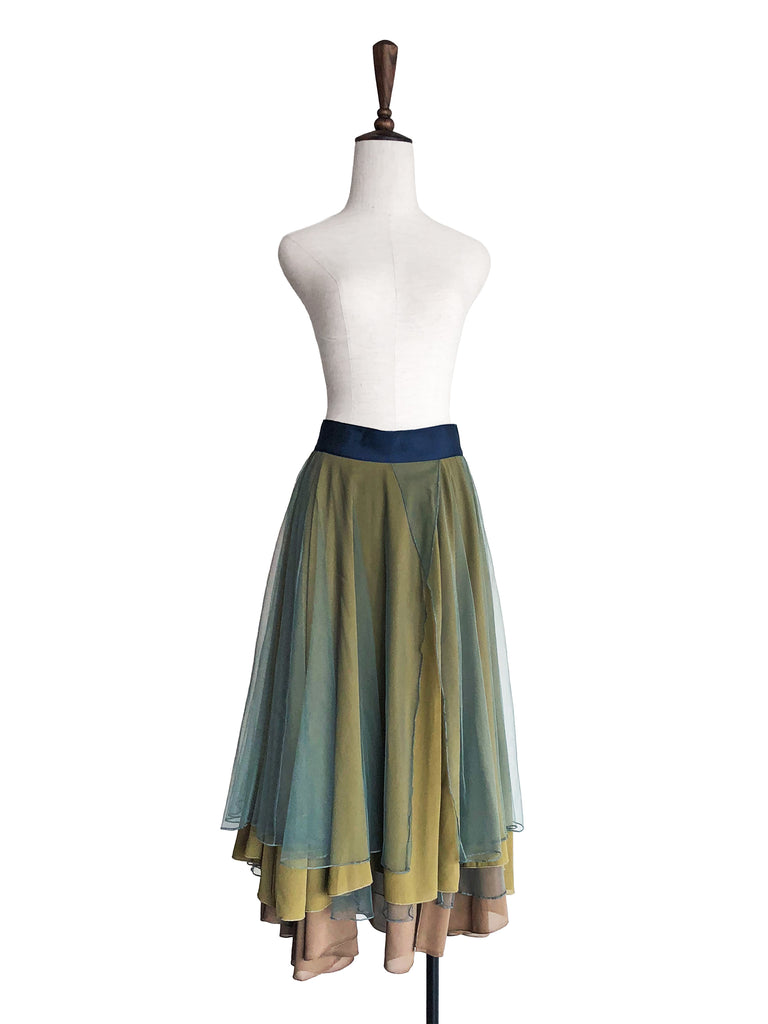 最後的機會!分層紋理軍綠色薄紗長裙