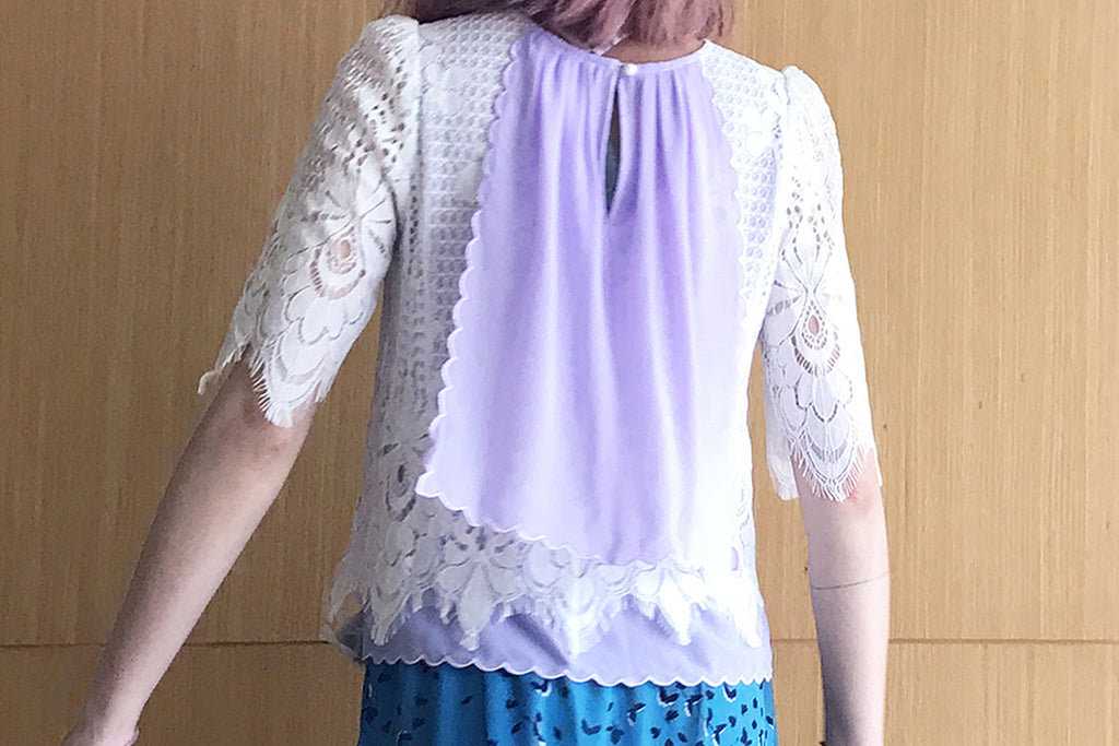 Further Sale! Lavenda Floral Lace Cape Back Blouse