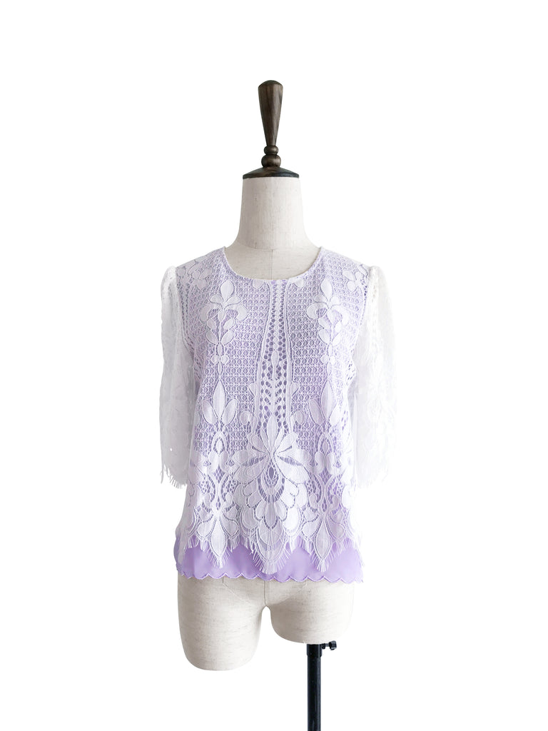Further Sale! Lavenda Floral Lace Cape Back Blouse