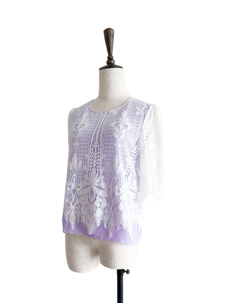 Further Sale! Lavenda Floral Lace Cape Back Blouse