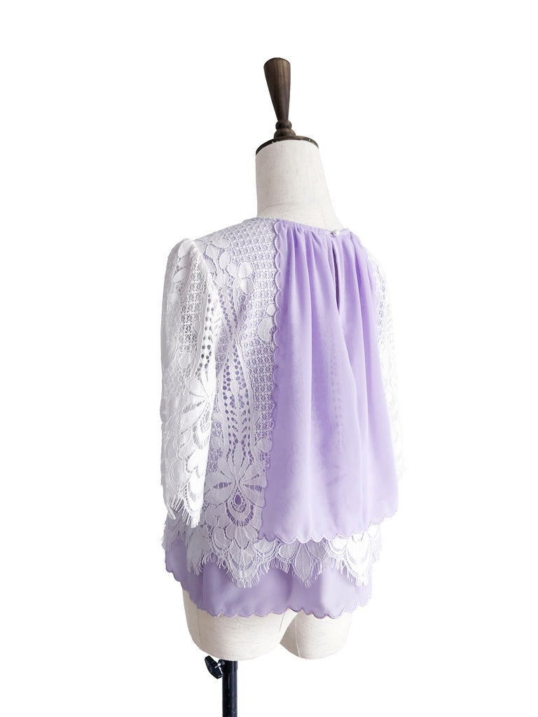 Further Sale! Lavenda Floral Lace Cape Back Blouse