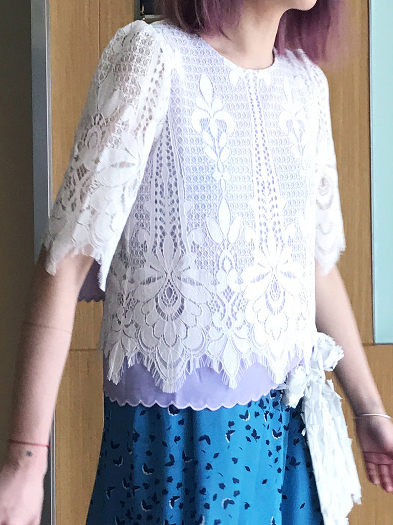 Further Sale! Lavenda Floral Lace Cape Back Blouse