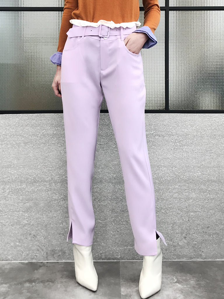 Last Chance! Lilac Ruffle Waist Straight Leg Trousers