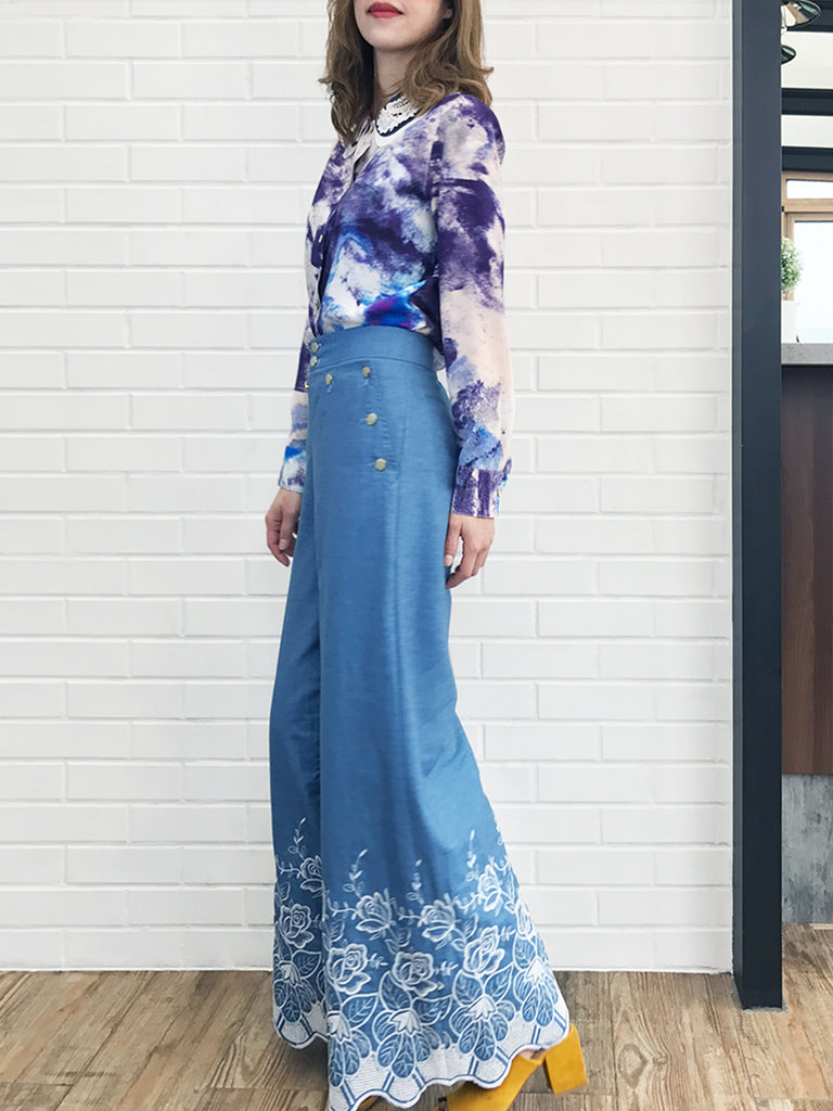 Last Chance! Double Peter Pan Lace Collar Print Blouse