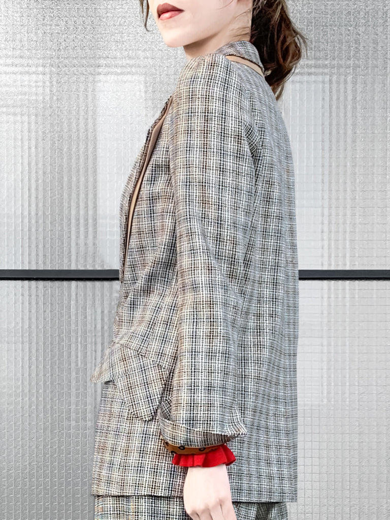 驚喜促銷!經典格紋毛絲混紡精裁夾克
