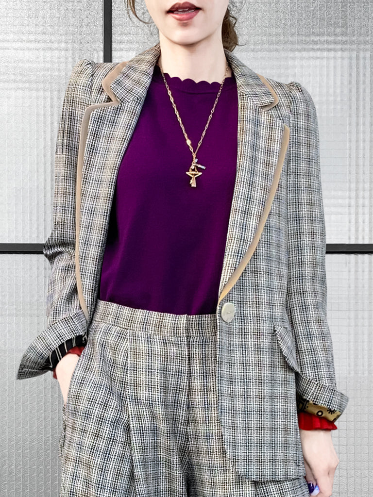 驚喜促銷!經典格紋毛絲混紡精裁夾克