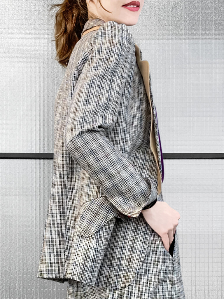驚喜促銷!經典格紋毛絲混紡精裁夾克