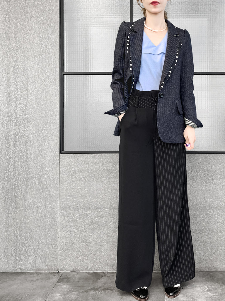 驚喜促銷!海軍藍細條紋毛棉混紡西裝外套