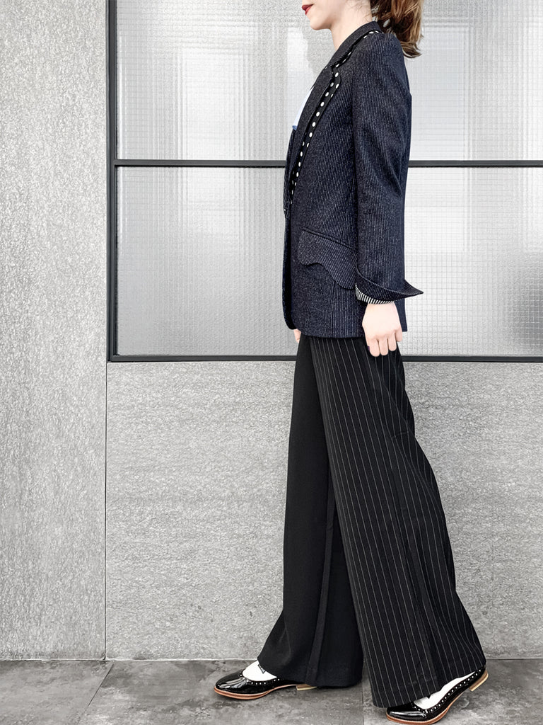 驚喜促銷!海軍藍細條紋毛棉混紡西裝外套