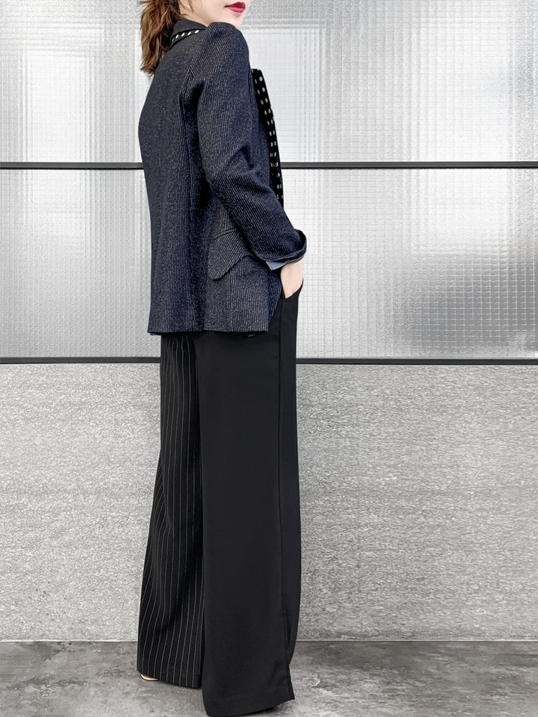 驚喜促銷!海軍藍細條紋毛棉混紡西裝外套